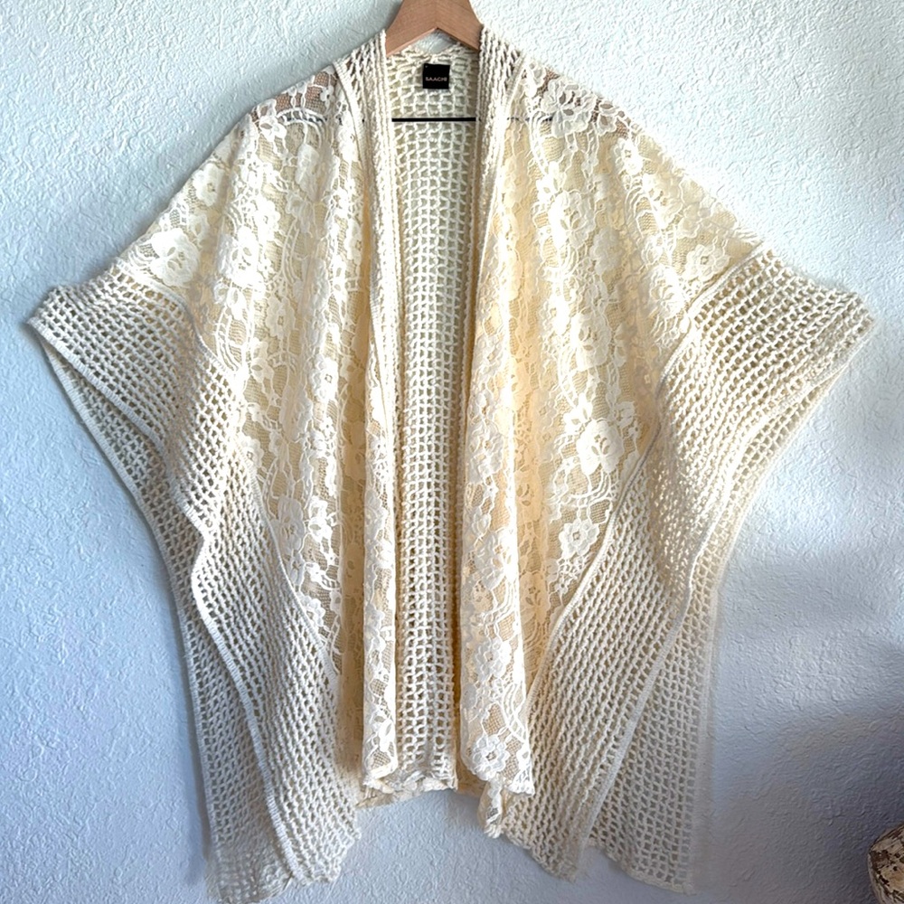 SAACHI Cream Lace Knit Kimono
